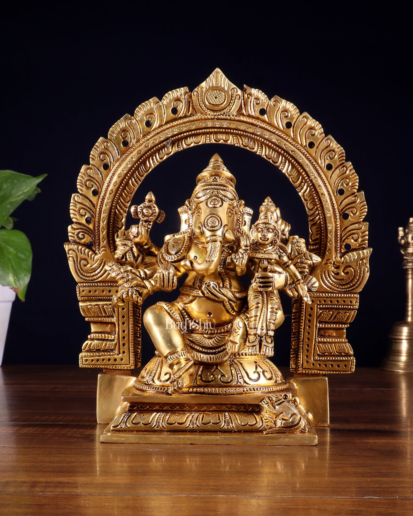 Pure Brass Vallabha Ganesha Mahaganapati Idol with Prabhavali 8.5 inch