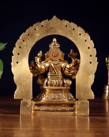Pure Brass Vallabha Ganesha Mahaganapati Idol with Prabhavali 8.5 inch