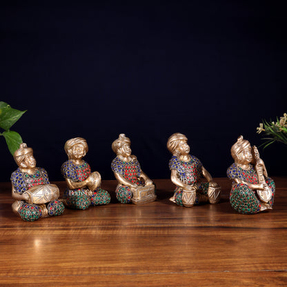 Pure Brass Rajasthani Musicians – Set of 5 Traditional Instrument Players