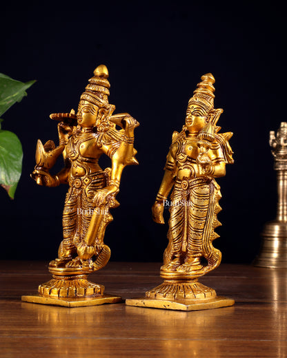 Brass Standing Vishnu and Lakshmi Idols 6 inch