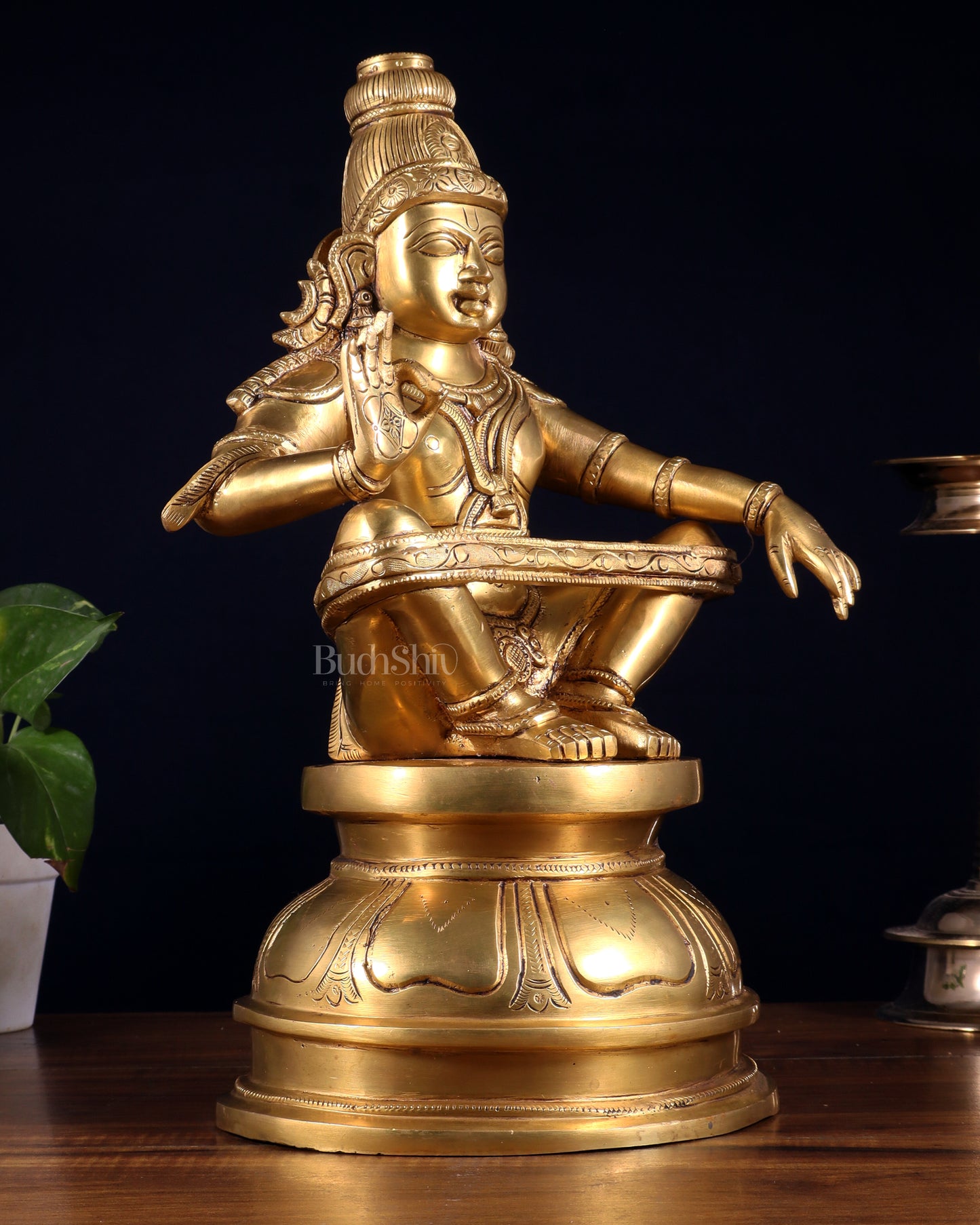 Brass Lord Ayyappa Swamy Ayyappan Statue - 14" Intricate Sculpture