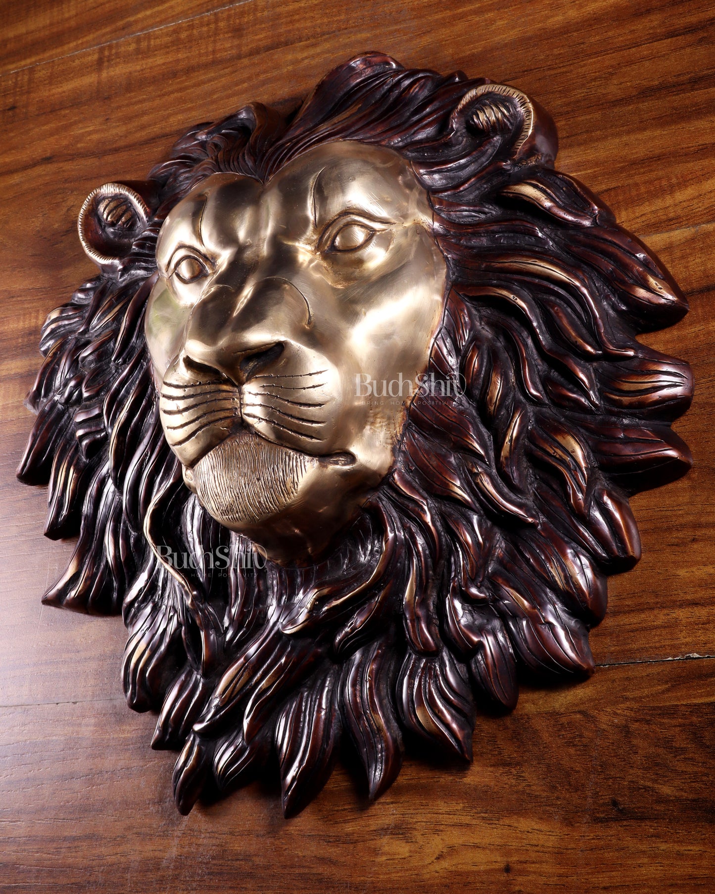 Pure Brass Large Lion Face Wall Hanging – Dual Tone Finish 14.5 inch