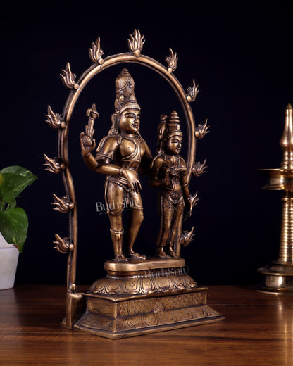 Pure Brass Antique Chola Style Shiv Parvati Idol - 14" Height