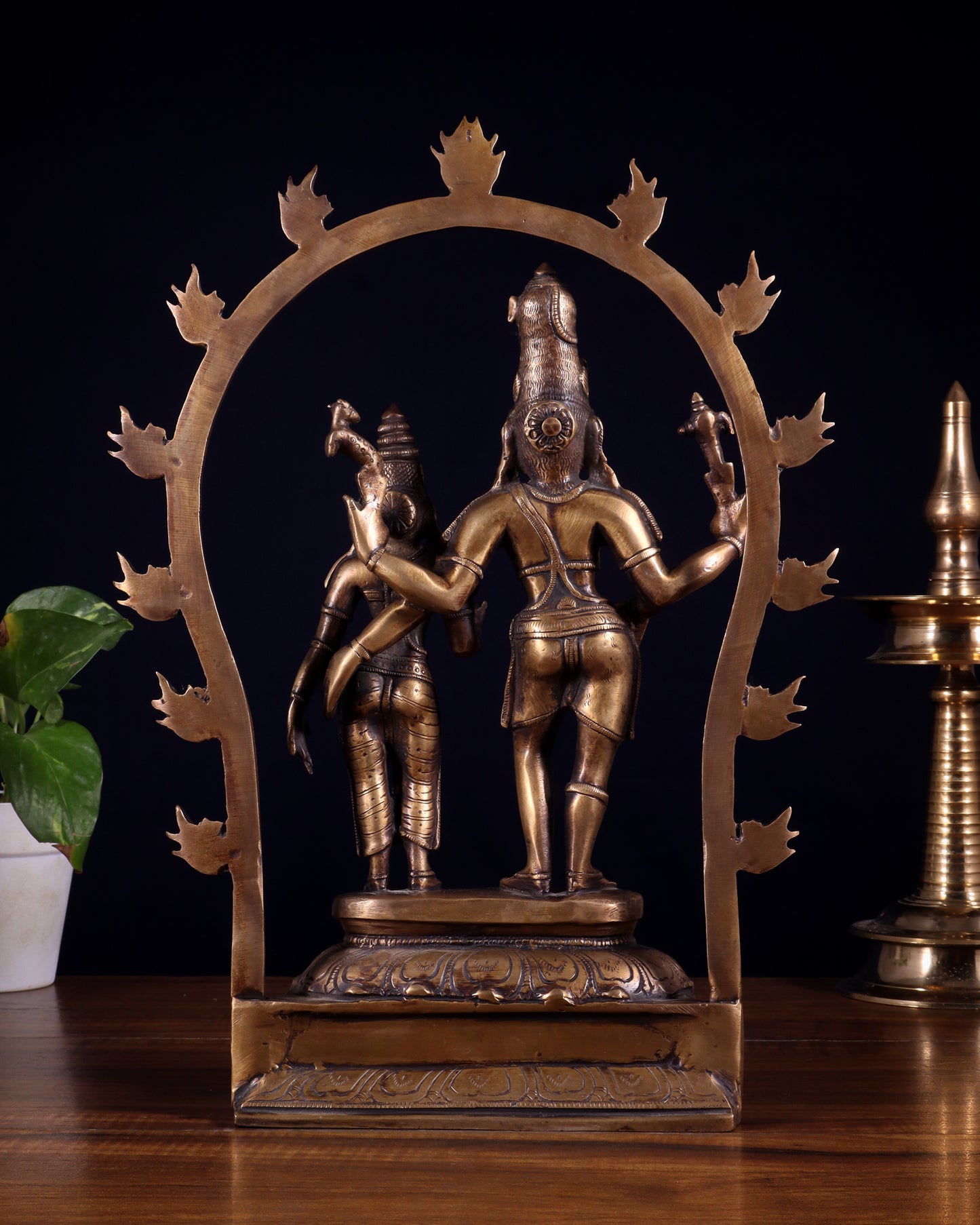 Pure Brass Antique Chola Style Shiv Parvati Idol - 14" Height