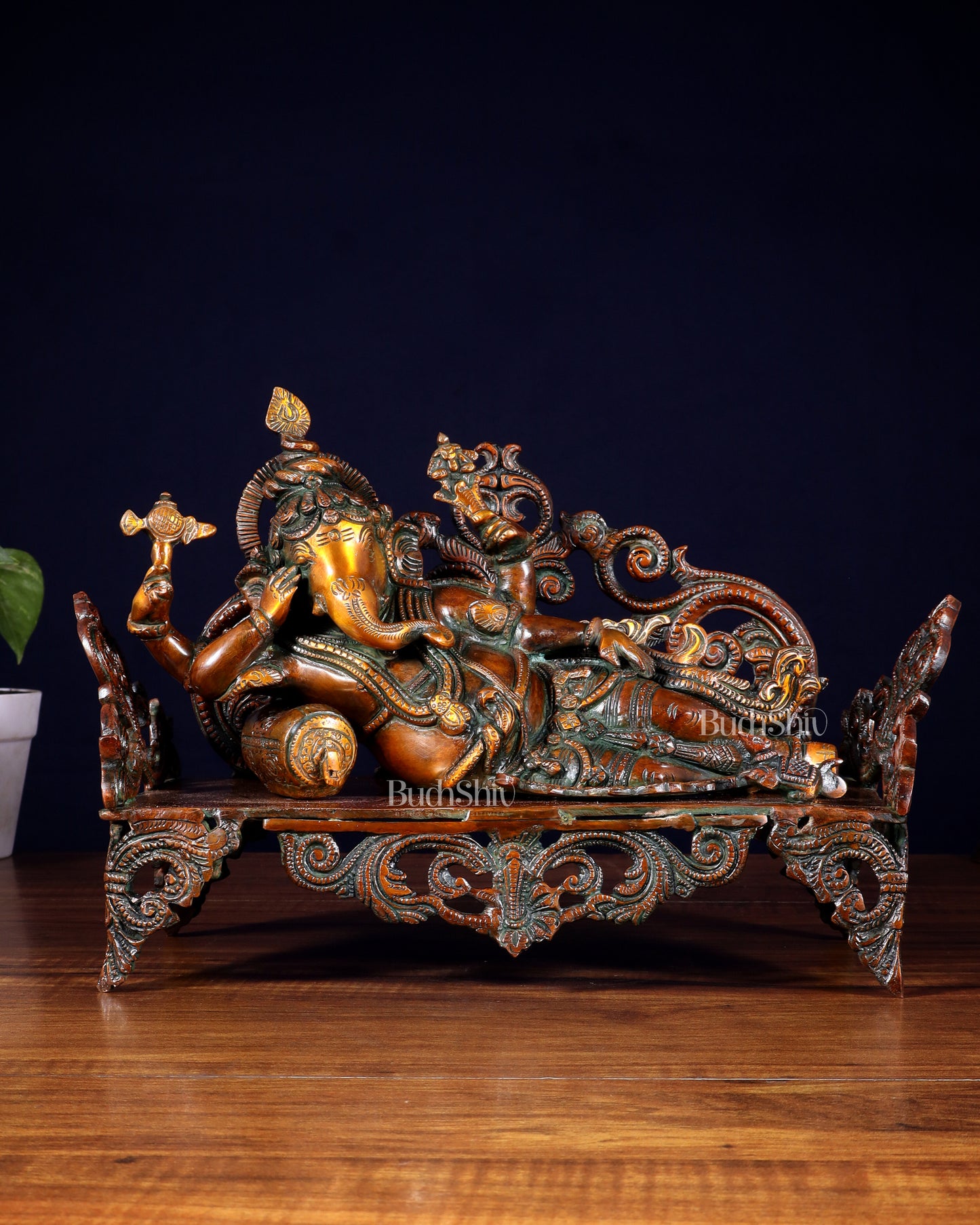 Vintage Brass Resting Ganesha Statue 14"