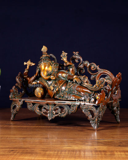 Vintage Brass Resting Ganesha Statue 14"