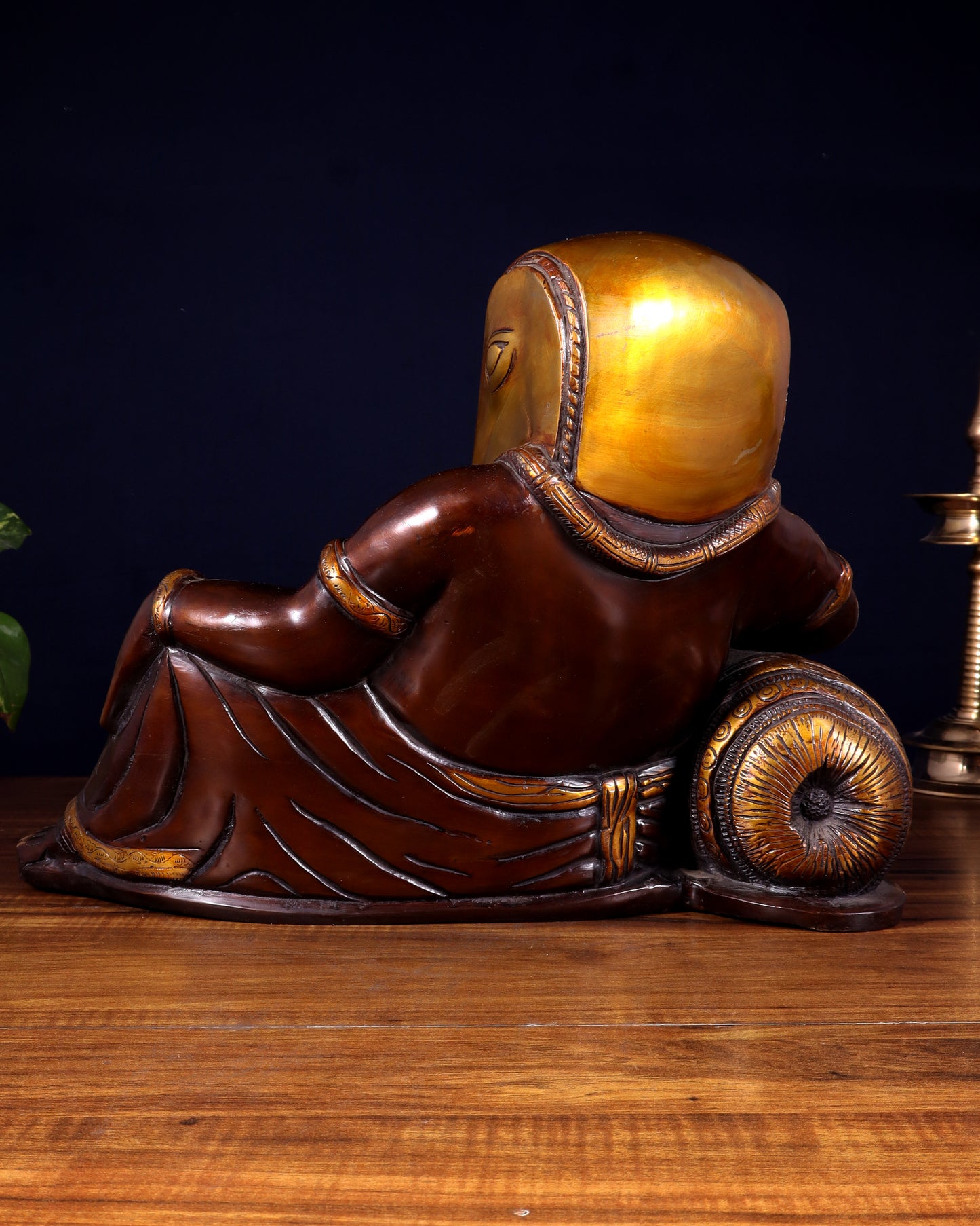 Abstract Resting Ganesha Statue – Pure Brass Dual Tone Finish 13 inch