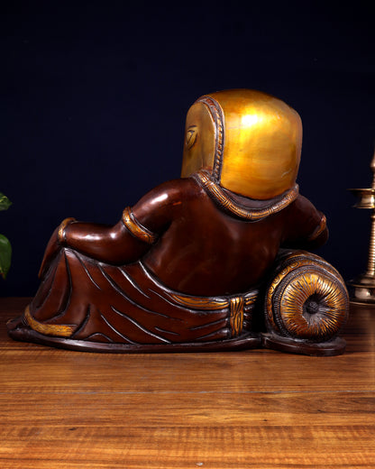 Abstract Resting Ganesha Statue – Pure Brass Dual Tone Finish 13 inch