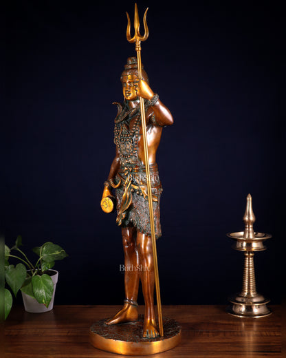 Brass Standing Shiva Statue – double chola tone with Trishul & Damru | 26"