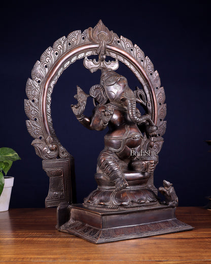 Pure Brass Large Ganesha Statue with Prabhavali – Chola Style 18 inch