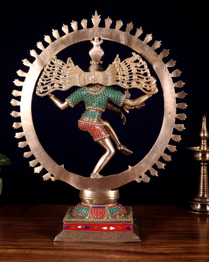 Exquisite Brass Nataraja Statue with Brass Ring - Handcrafted Masterpiece 21"