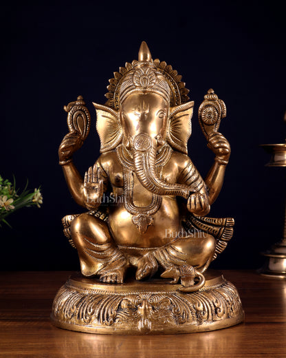 Unique Brass Lord Ganesha Statue - 11.5 Inch