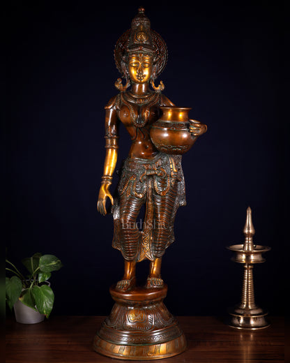 Pure Brass Lady with Pot Statue – Double Chola Tone 28.5 inch