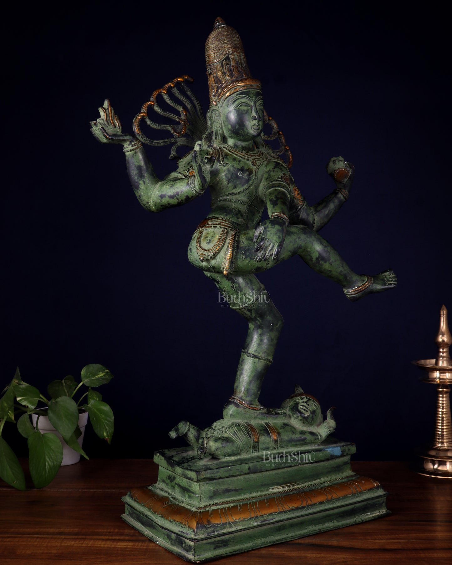 Brass Dancing Shiva Nataraja statue 27 inch Green antique tone