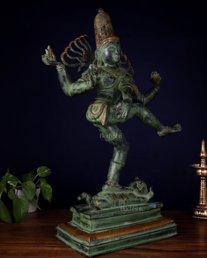 Brass Dancing Shiva Nataraja statue 27 inch Green antique tone