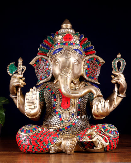 Brass large Ganesha Statue multicolour | 20x16.5x11 Inches | 33 KG