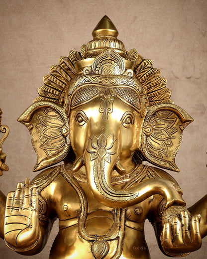 Brass Large Ganesha Statue | 20x16.5x11 Inches | 31.25 KG