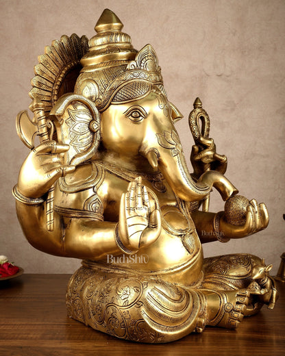 Brass Large Ganesha Statue | 20x16.5x11 Inches | 31.25 KG