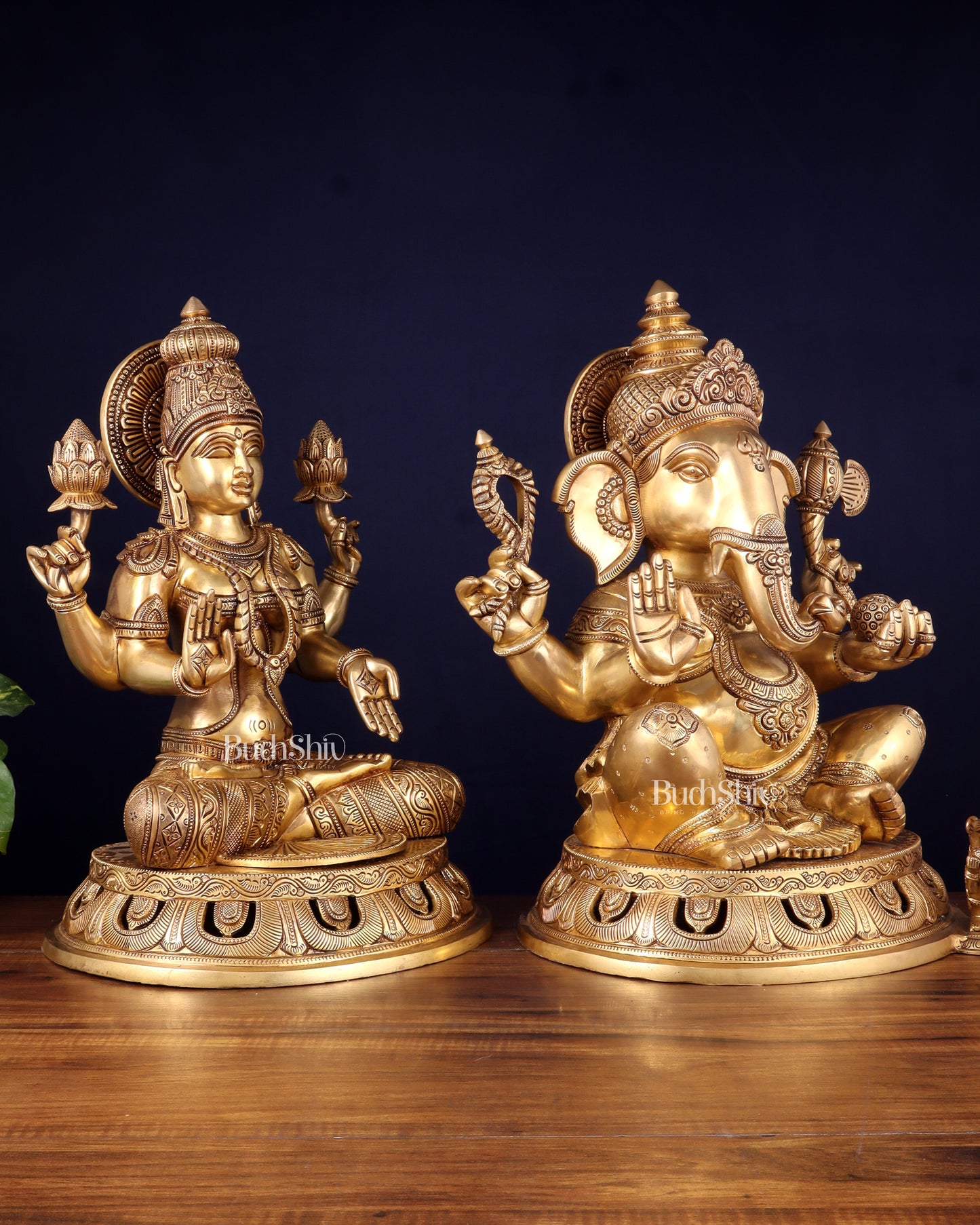 Pure Brass Ganesh Lakshmi Statue Pair – Superfine Handcrafted Idols 18"