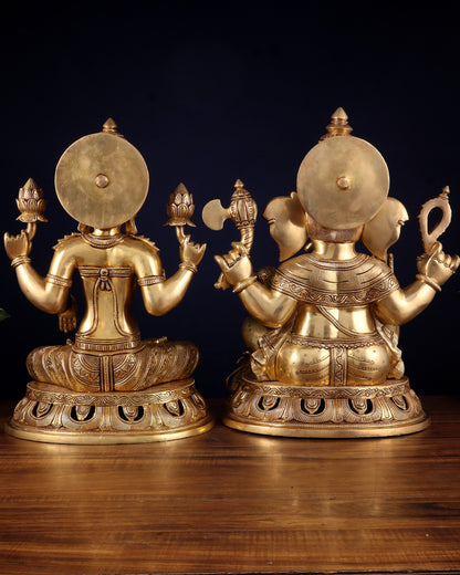 Pure Brass Ganesh Lakshmi Statue Pair – Superfine Handcrafted Idols 18"