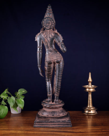 Pure Brass Bhoga Shakti Uma Parvati Standing Sculpture – 27" Height, Chola Style