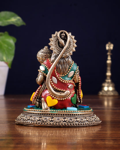Pure Brass Superfine Lord Hanuman Idol - 3.5 inch with stonework