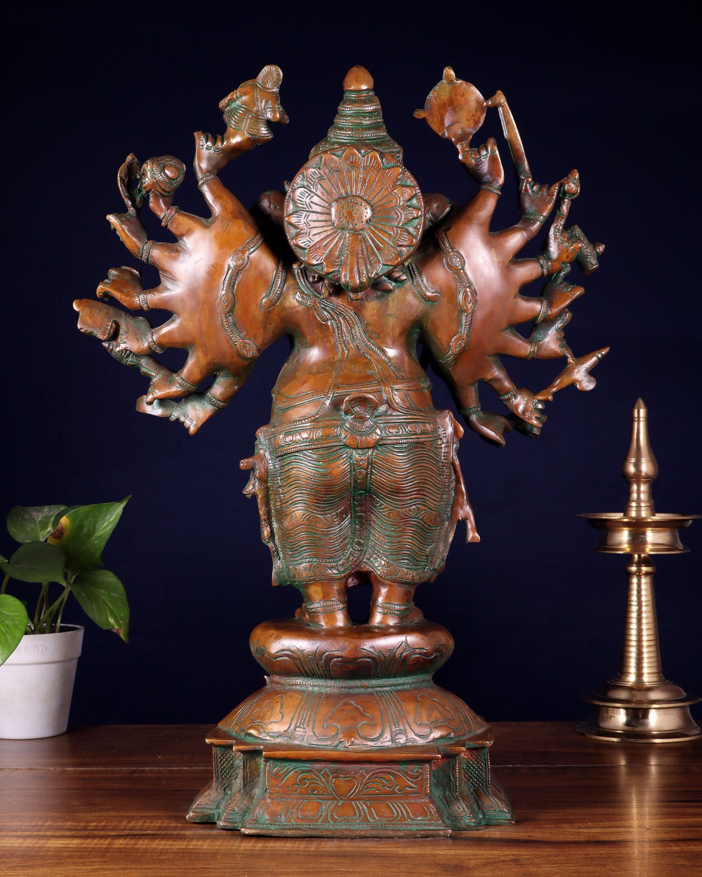 Brass Standing Ganesha Statue with Sixteen Arms - 19" veer ganapathy sculpture