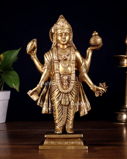Handcrafted Brass Statue of Lord Dhanvantari, the God of Ayurveda | 10"