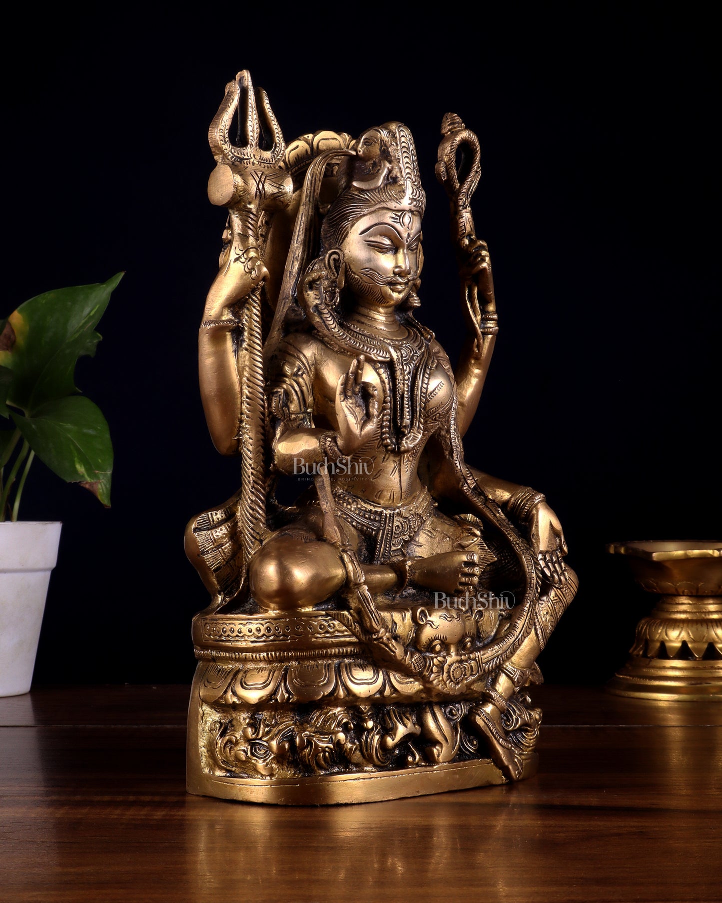 Brass sitting Ardhanarishwara Statue - 9.5 inch