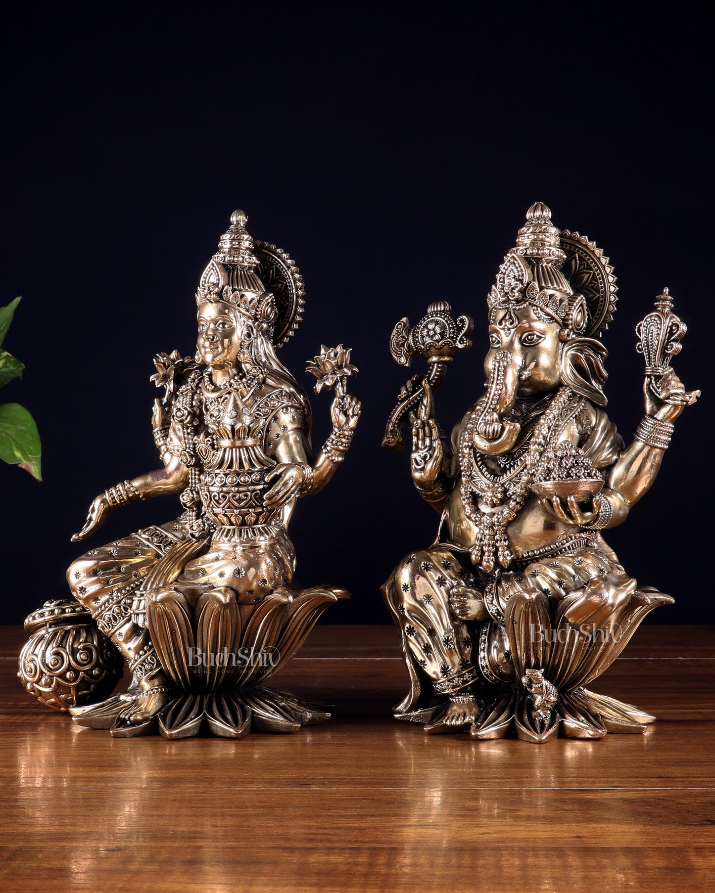 Superfine Brass Ganesha Lakshmi Idol Set – 10 Inch