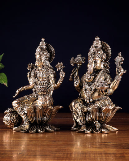 Superfine Brass Ganesha Lakshmi Idol Set – 10 Inch