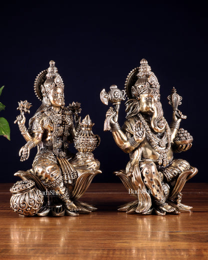 Superfine Brass Ganesha Lakshmi Idol Set – 10 Inch