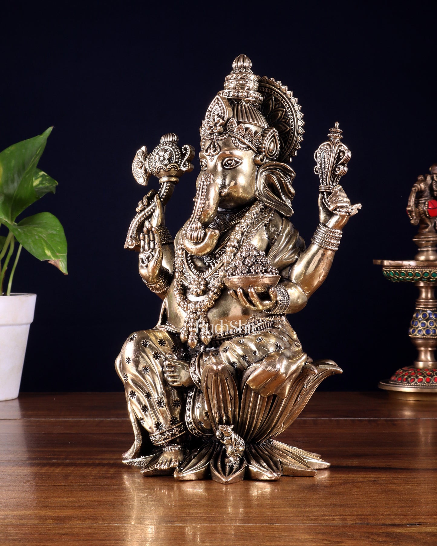 Pure Brass Lord Ganesha Idol – 10 Inch
