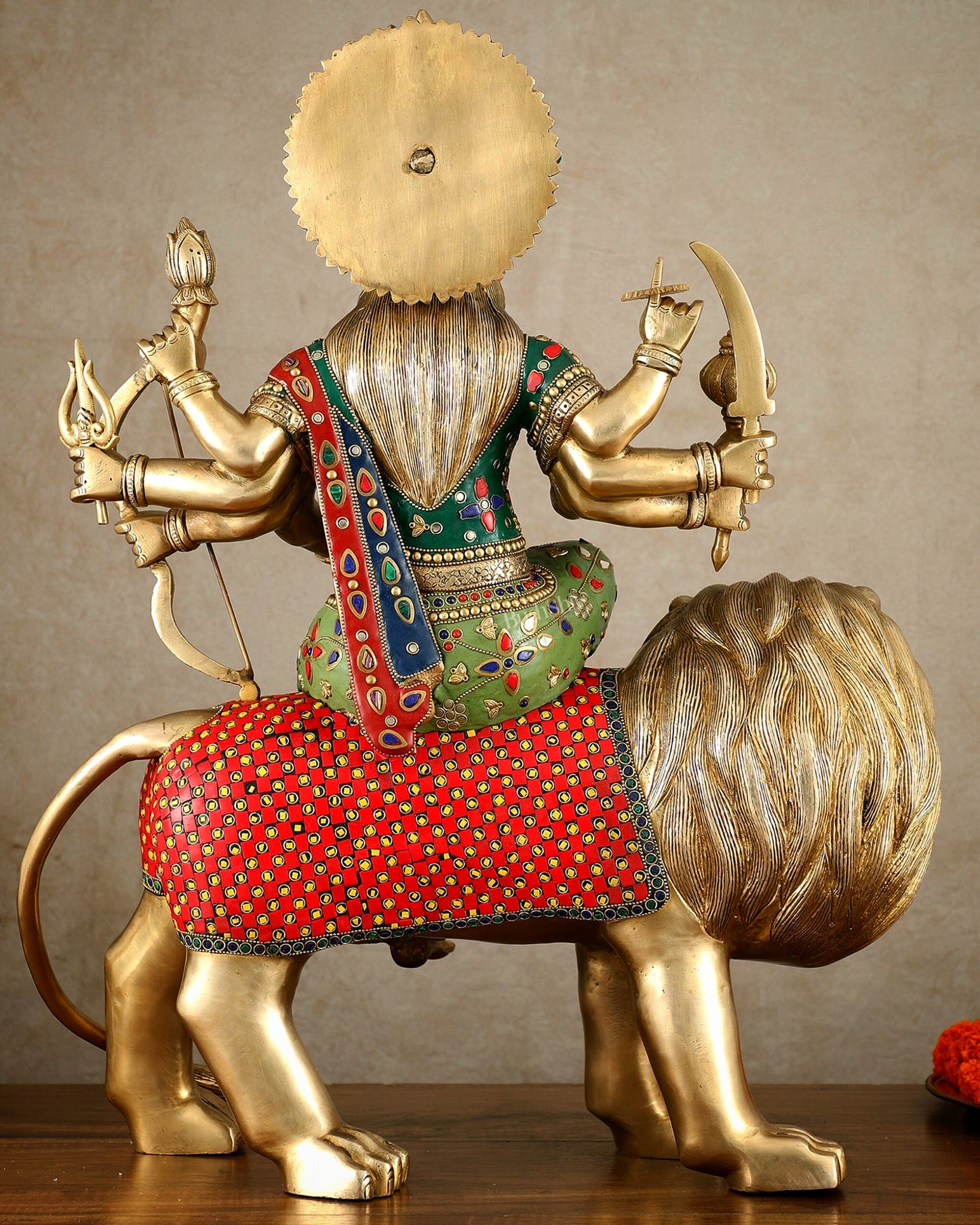 Brass large Durga ma ambe Statue – 24 Inches, Meenakari Stonework