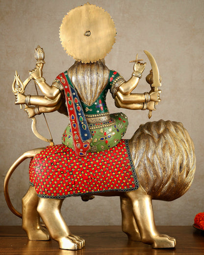 Brass large Durga ma ambe Statue – 24 Inches, Meenakari Stonework