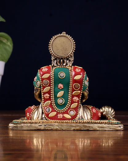 Brass Superfine Meditation Hanuman Idol - meenakari Stonework - 4" Tall