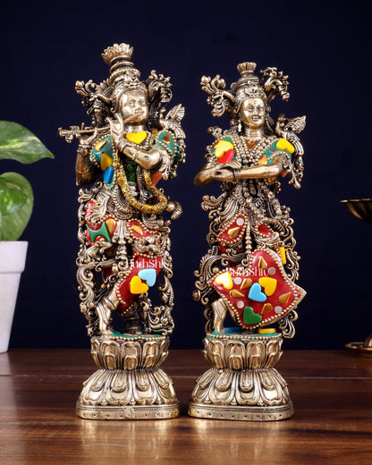 Brass Superfine Radha Krishna Idols 8" meenakari Stonework