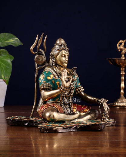 Brass Superfine Lord Shiva Statue 6.5" meenakari Stonework