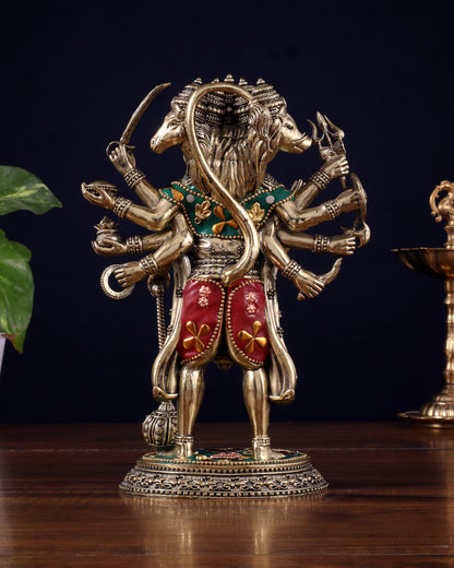 Brass Superfine Standing Panchmukhi Hanuman Idol 8" meenakari Stonework
