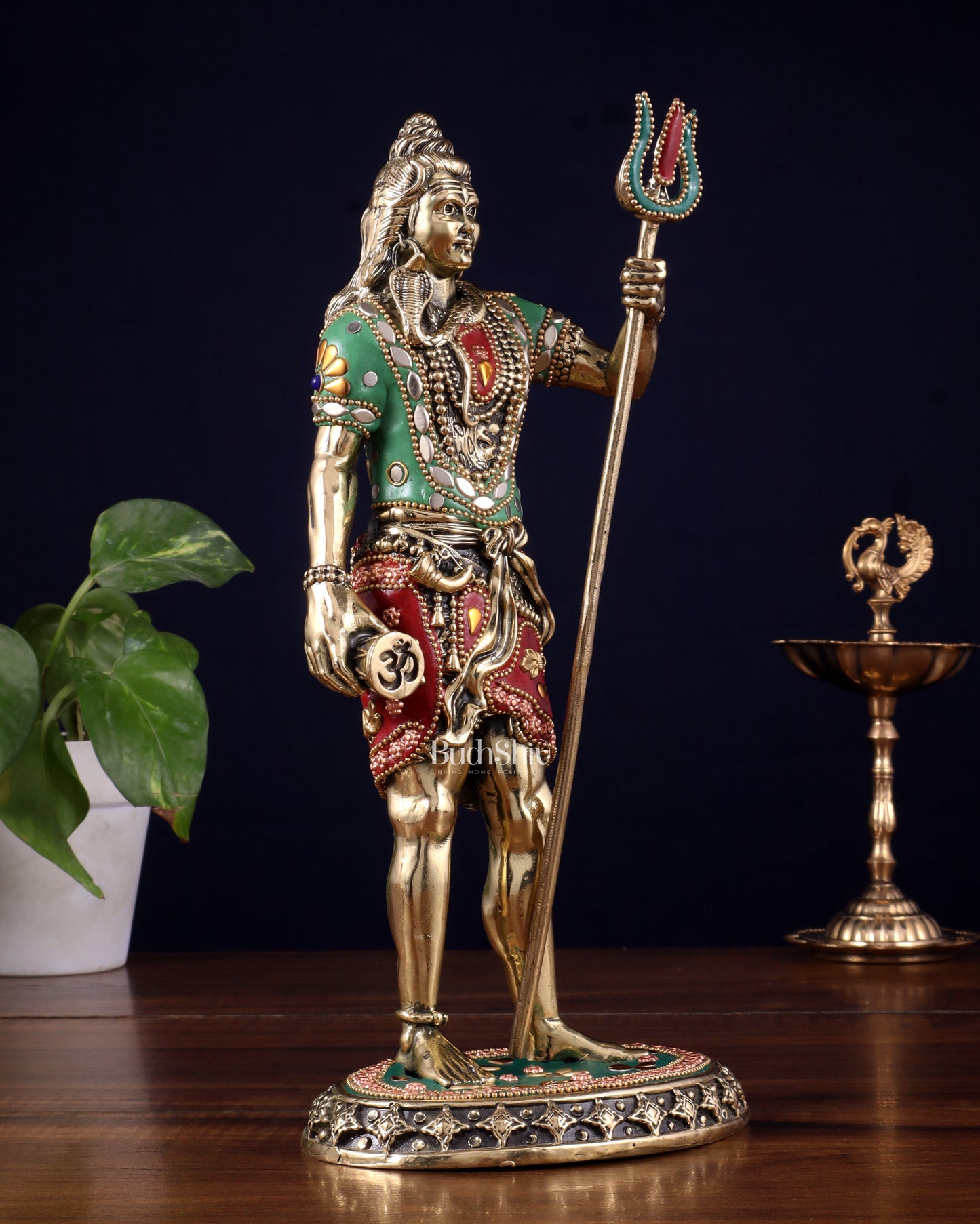 Brass Superfine Standing Lord Shiva Idol stonework 11"