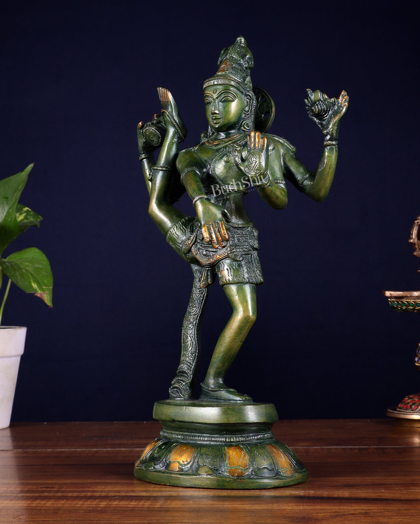 Brass Dancing Shiva Rudratandava Sculpture green tone 12 inch