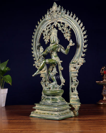 Brass Nataraja statue Green patina - 18" Height