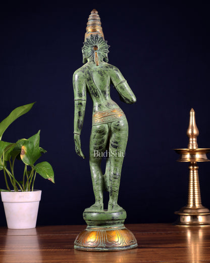 Pure Brass Bhoga Shakti Standing Uma Parvati Idol 18 inch green patina