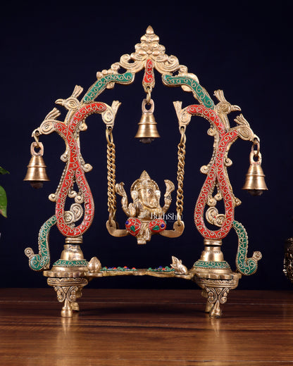 Brass Ganesha Swing statue - 13.5" Tall