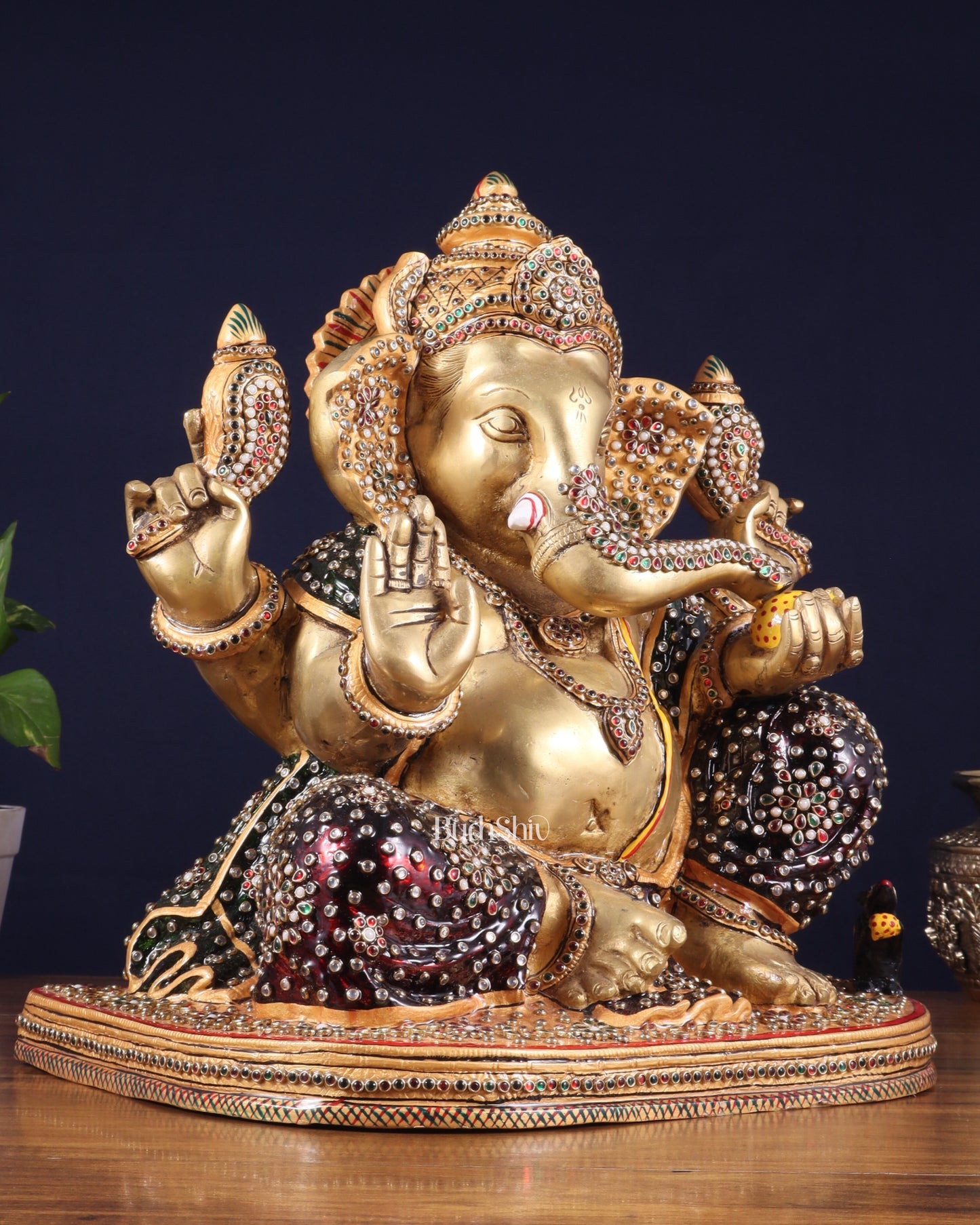 Brass Ganesha statue unique work - 15 inch laakh meenakari