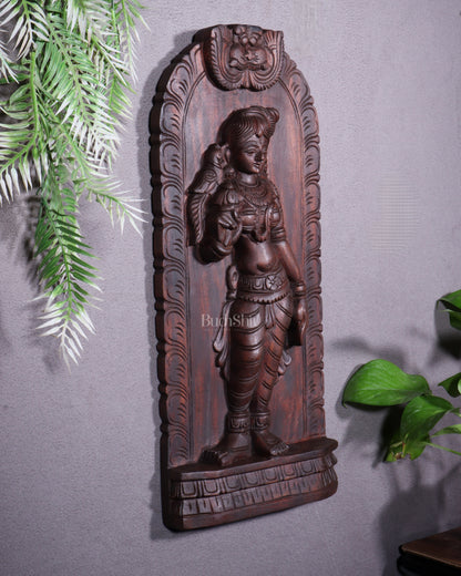Handcrafted Wooden Meenakshi Amman Wall Hanging – 18 Inch