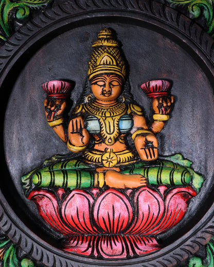 Hand-Painted Wooden Ganesha Lakshmi Saraswati Wall Hanging – 36 Inch