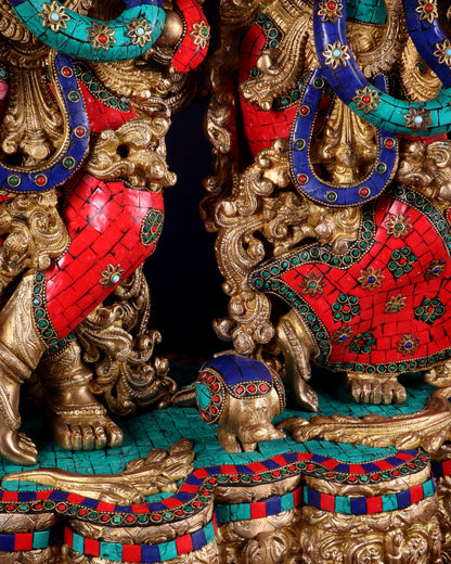 Pure Brass Radha Krishna statue meenakari Stonework– 29"