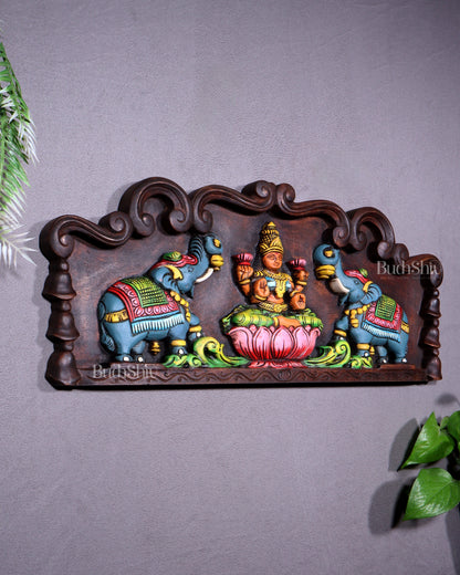Hand-Painted Wooden Gajalakshmi Wall Hanging Panel – 24 Inch