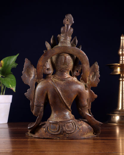 Vintage Brass Green Tara rustic Statue – 10.5 inch